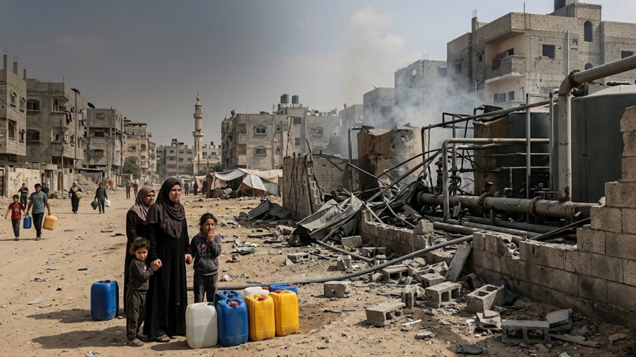 Gaza desalination plant strike aftermath in Deir el-Balah, August 2026
