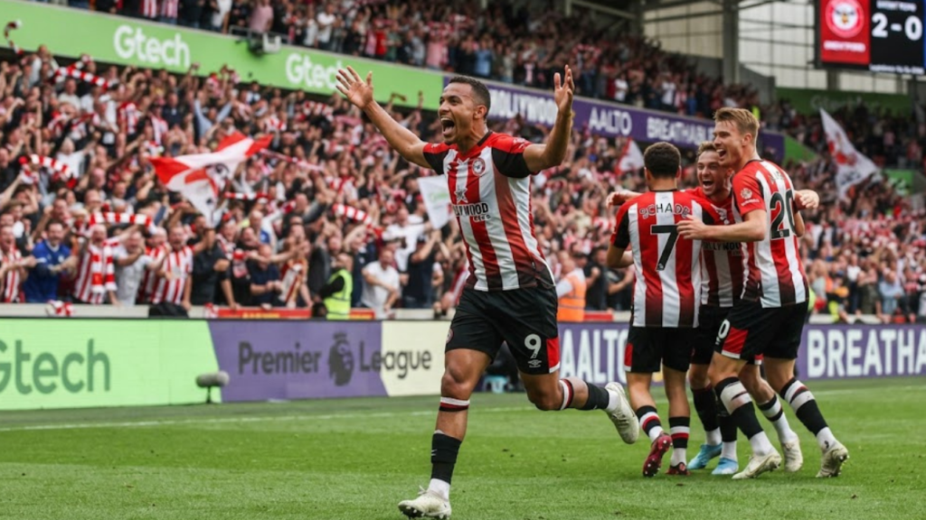 Brentford beat Chelsea 3-0 - Igor Thiago celebrates at Gtech Stadium