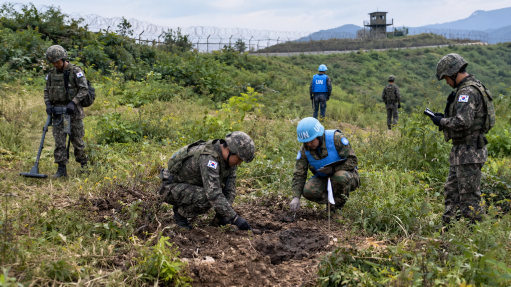 DMZ landmine investigation site survey by South Korean troops and the UN Command