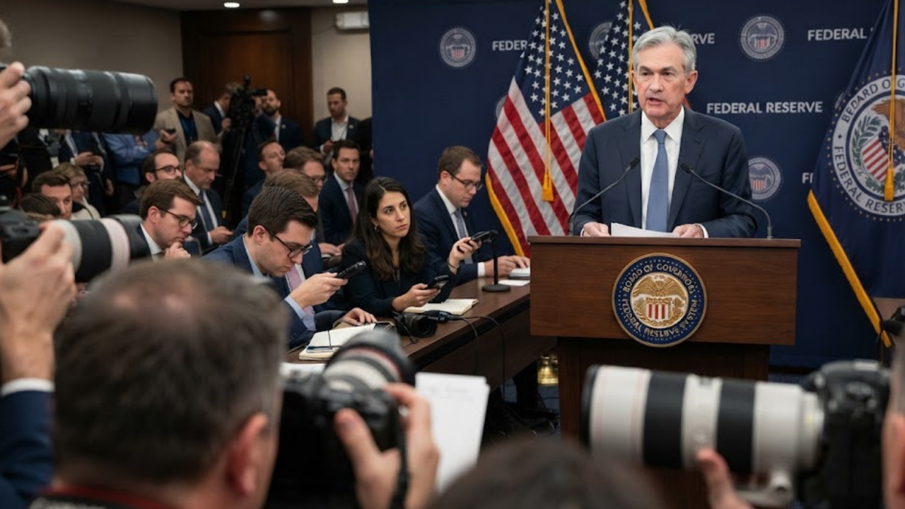 Federal Reserve Chairman Kevin Warsh speaks at a podium during a press conference following the FOMC's September 2026 rate decision.