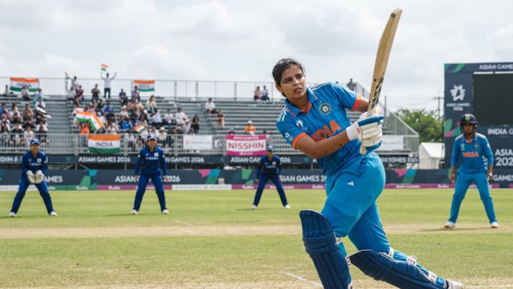 India women cricket Asian Games 2026 — Shafali Verma celebrates win over Japan