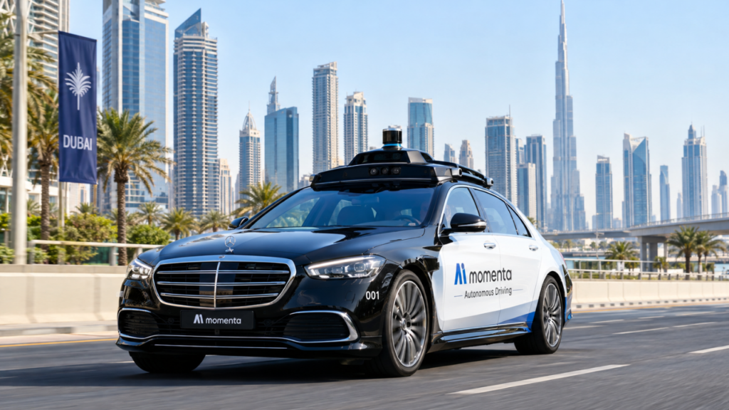 Momenta robotaxi expansion: an autonomous test vehicle on an urban road