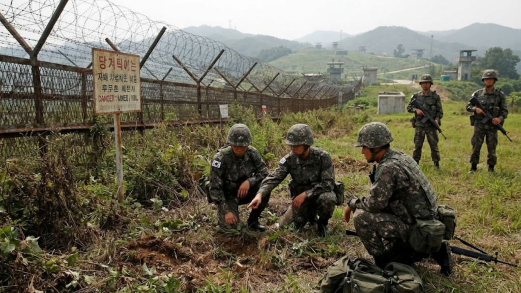 North Korea DMZ blast: South Korean troops patrol the demilitarized zone border fence