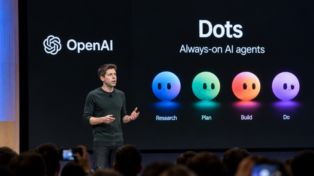 OpenAI CEO Sam Altman at the company's DevDay conference, where OpenAI launched its Dots AI agents