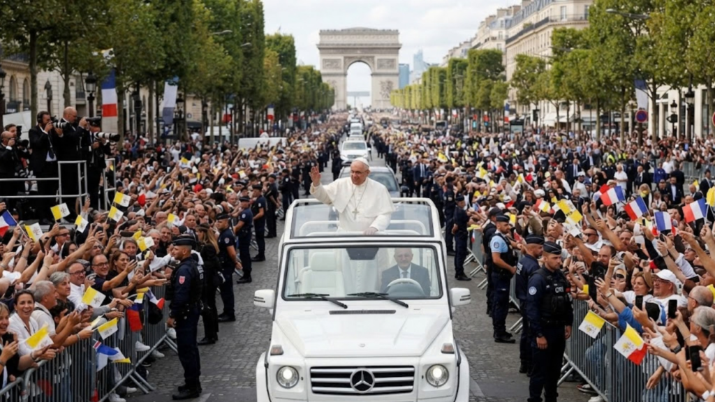 Crowds fill Place de la Concorde for the Pope Leo Paris Mass in France, September 26, 2026.