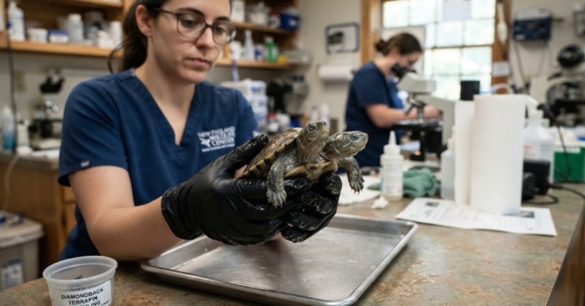 Rare Two-Headed Diamondback Terrapin Hatchling Under Care on Cape Cod