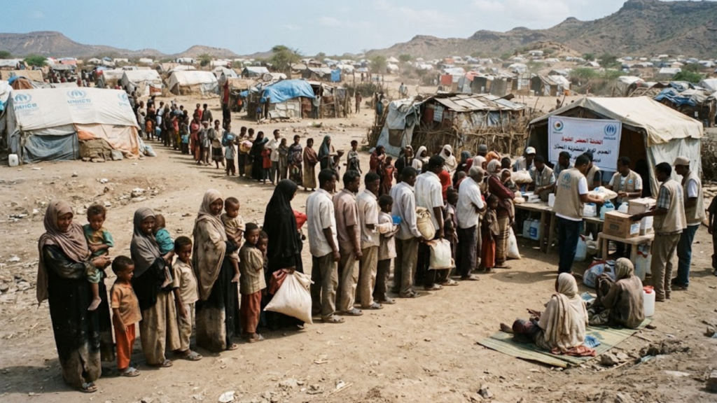 Yemen displacement crisis families at IDP camp