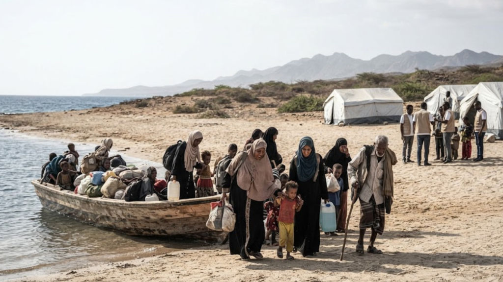 Yemen displacement Djibouti crisis camp near Aden September 2026