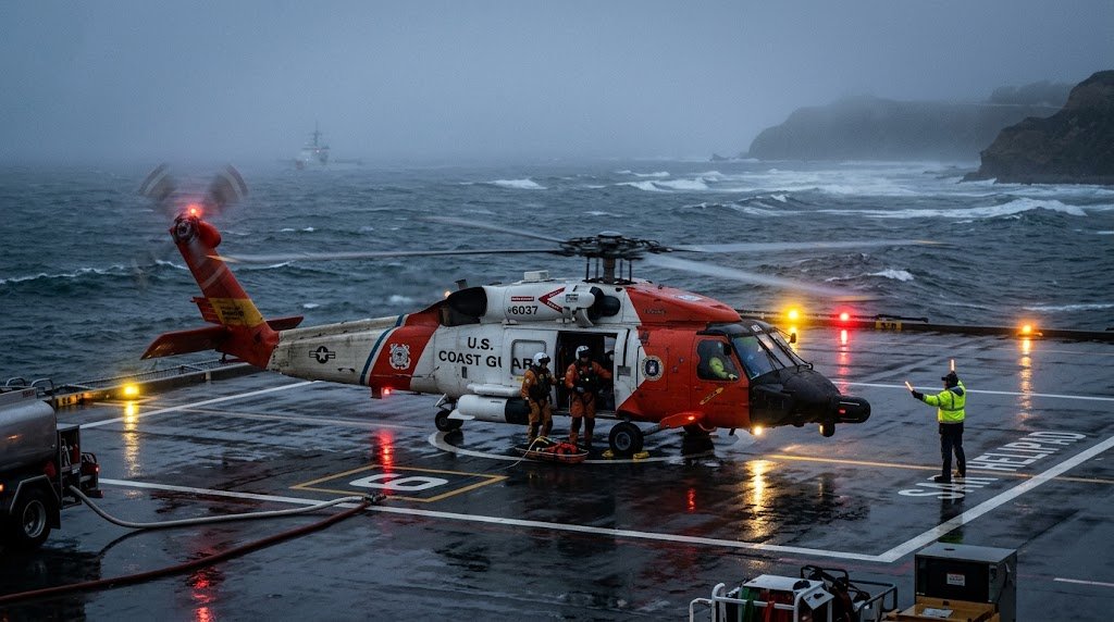 Baja California boat rescue: U.S. Coast Guard helicopter preparing for takeoff in San Diego, October 16, 2026