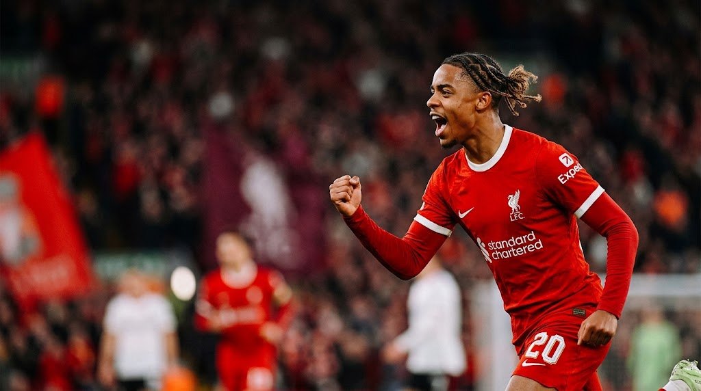 Barcola hat-trick: Liverpool forward Bradley Barcola celebrates against LASK