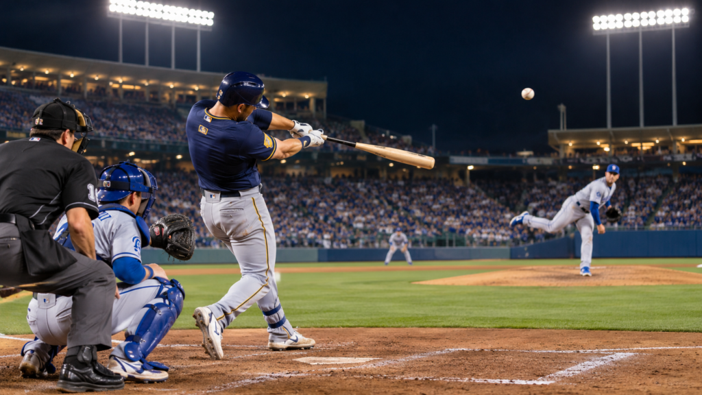 Brewers Dodgers NLCS Game 3 illustration of a baseball stadium at night
