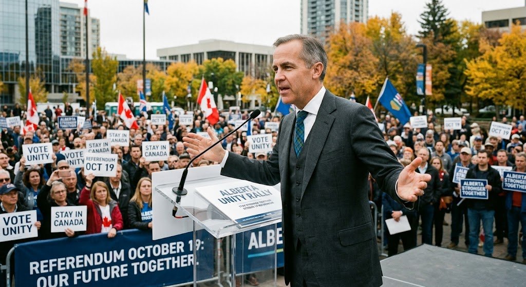 Mark Carney at a unity rally in Alberta ahead of the October 19 referendum
