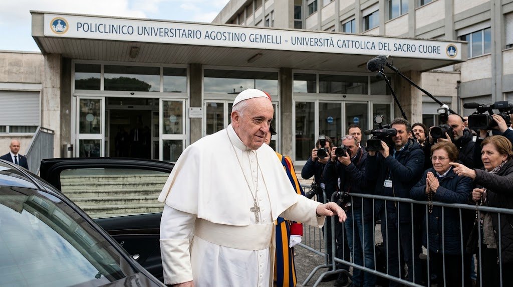 Pope Leo XIV arrives at Gemelli Hospital in Rome before lung surgery.