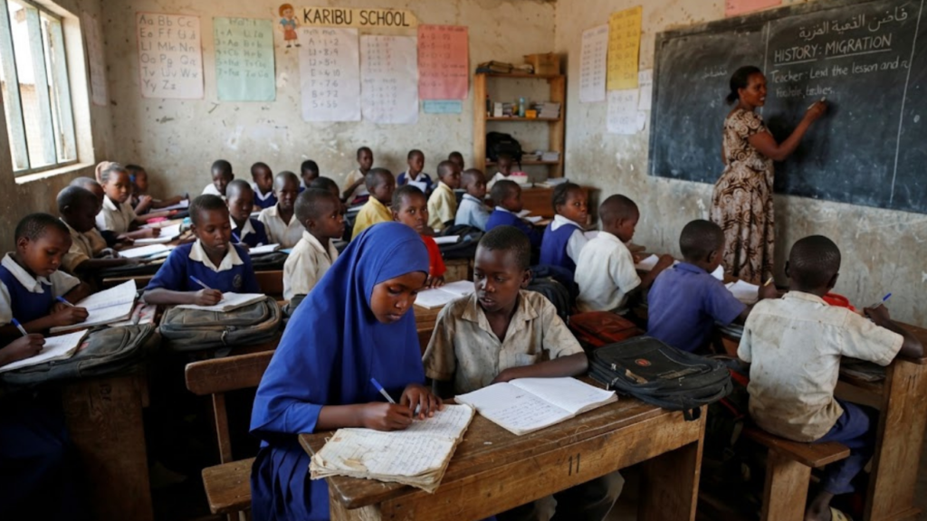 Refugee children in a classroom, as UNHCR reports 5.8 million refugee children out of school
