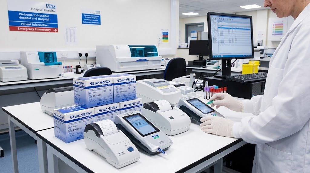 StatStrip ketone test strips recall: blood ketone testing equipment in a UK hospital