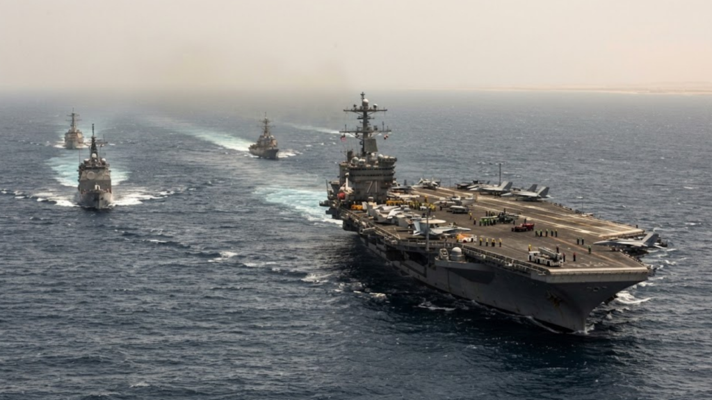US troop deployment: a US Navy aircraft carrier strike group at sea
