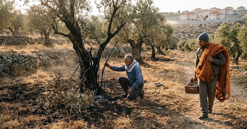 Israeli Settlers Attack West Bank Villages During Olive Harvest, Injuring Residents and a Journalist